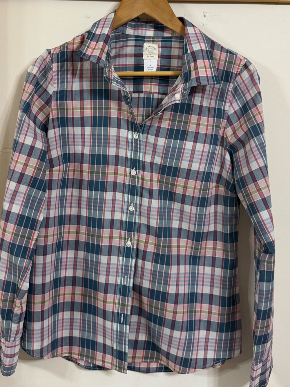 J. Crew Pink, Blue and Green Plaid Button-Down Shirt